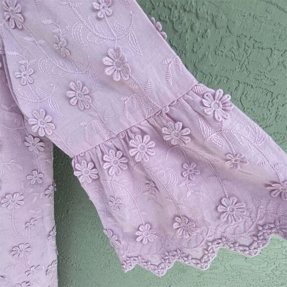 Ann Taylor Daisy Floral Applique Embroidered Shift Lilac Lavender 3/4 Sleeve - Picture 6 of 13